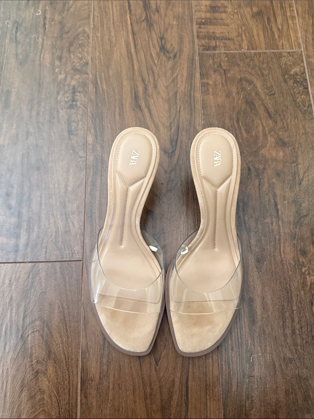 ZARA Nude Slide Mules with Clear Strap